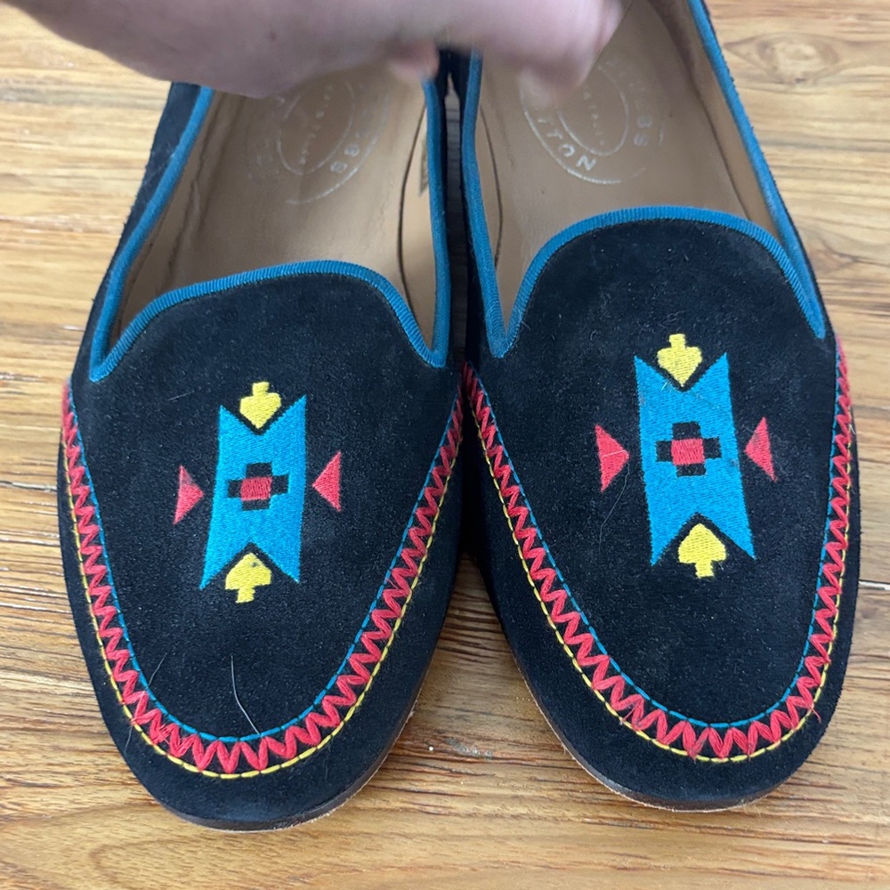 Stubbs & Wootton Black Suede Loafers with Geometric Embroidery - Picture 7 of 8